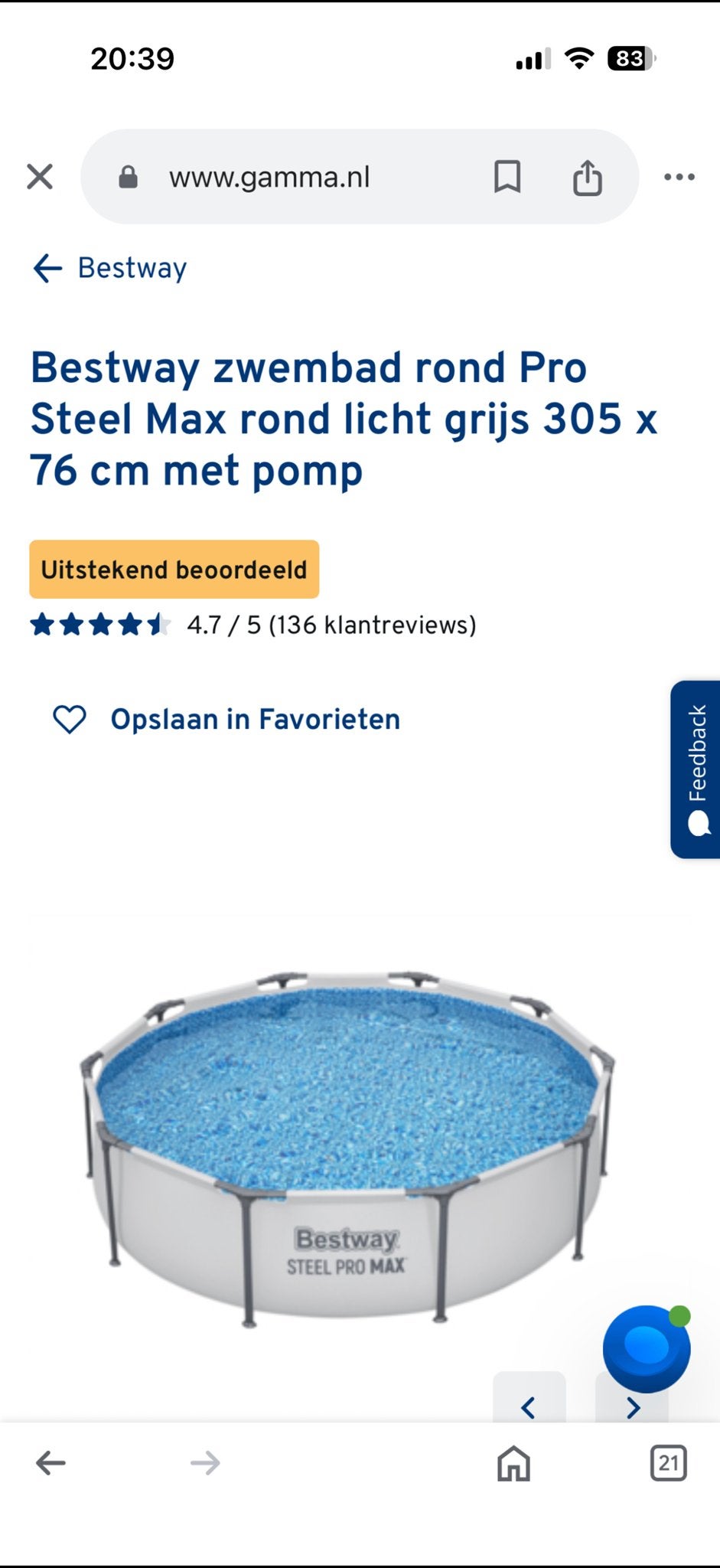 Bestway Steel Pro Max Zwembad Rond 305x76 cm met pomp, Tuin en Terras, Zwembaden, Ophalen, Minder dan 80 cm, Rond, 300 cm of meer