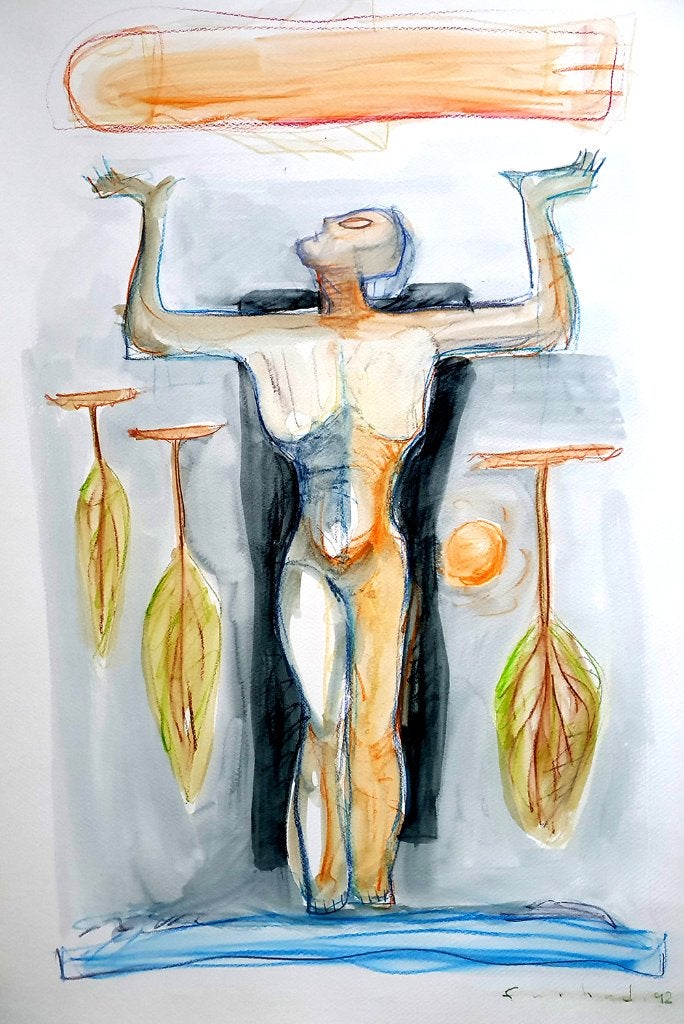 Atelieropruiming – kleurtekening zoekt een nieuw thuis, Aquarel, Overig onderwerp, Papier/karton, Ophalen of Verzenden