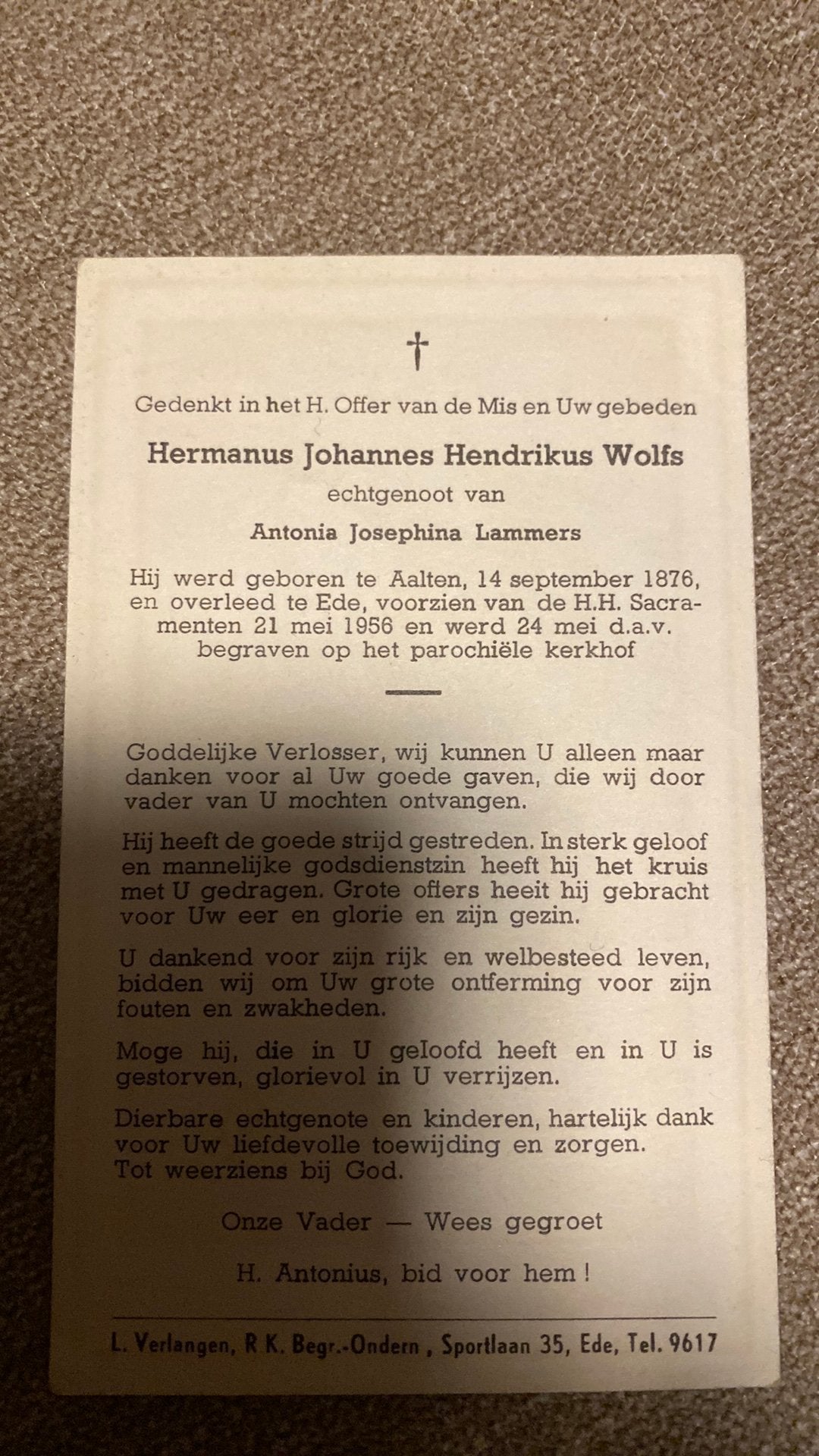 HJH Wolfs x Lammers 1876 Aalten 1956 Ede, Ophalen of Verzenden