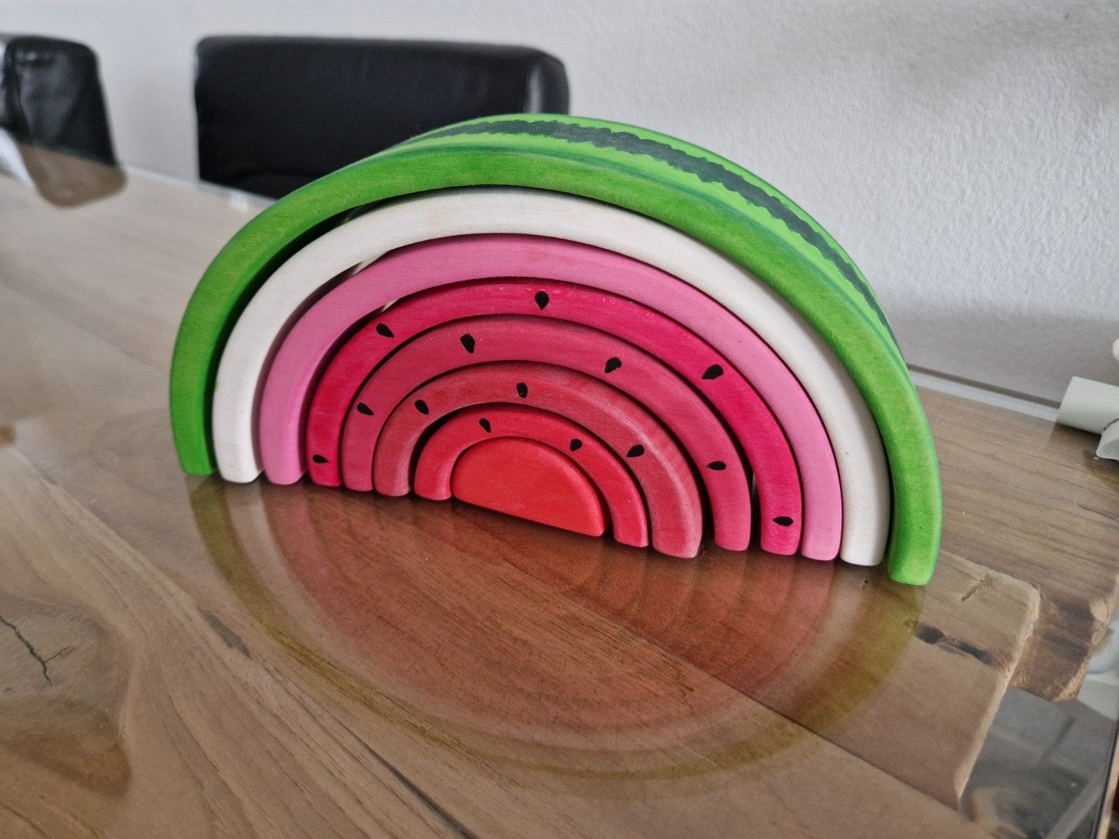 Bumbu Houten Watermeloen Stapel Regenboog Speelgoed, Kinderen en Baby's, Ophalen of Verzenden, Zo goed als nieuw, Overige typen