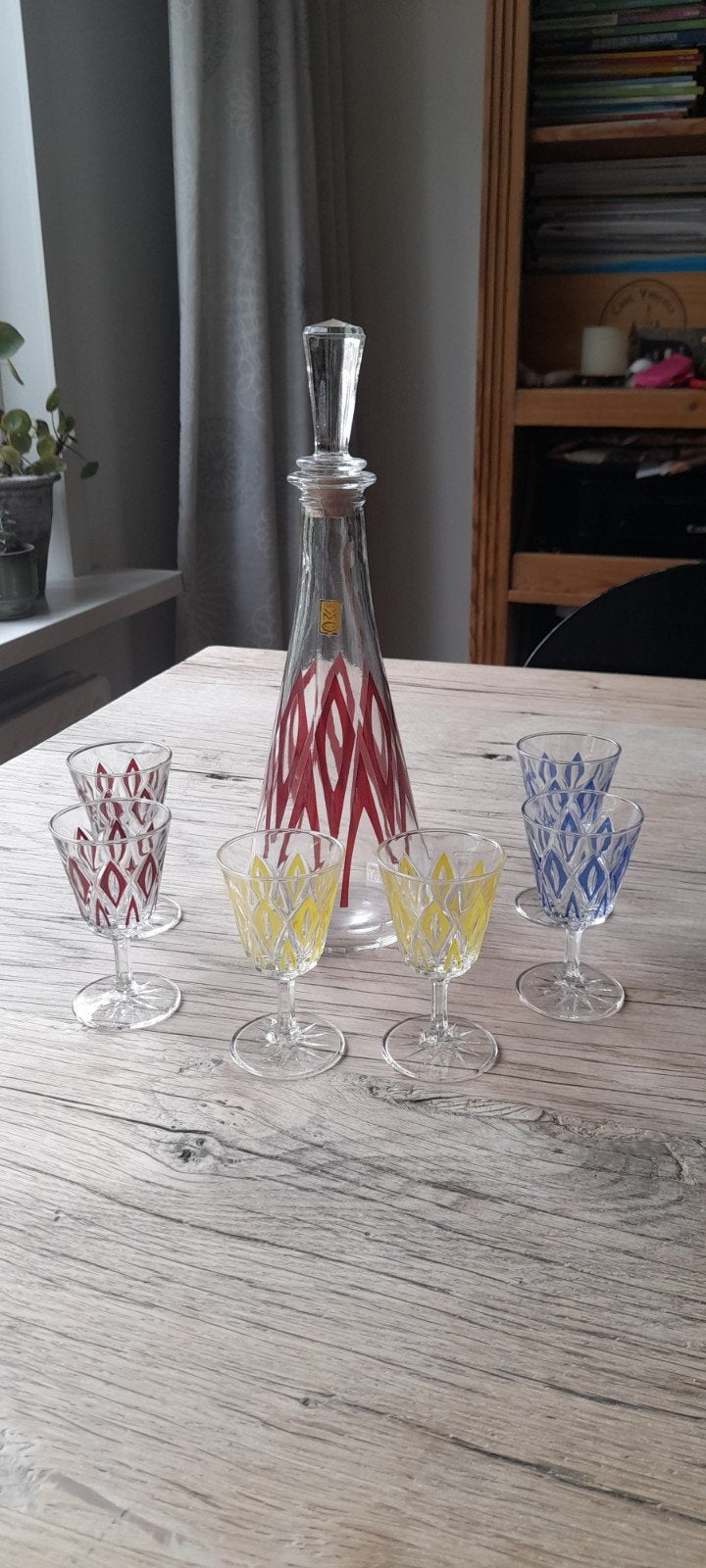 Vintage karaf met 6 borrelglaasjes - France Reims, Antiek en Kunst, Ophalen of Verzenden