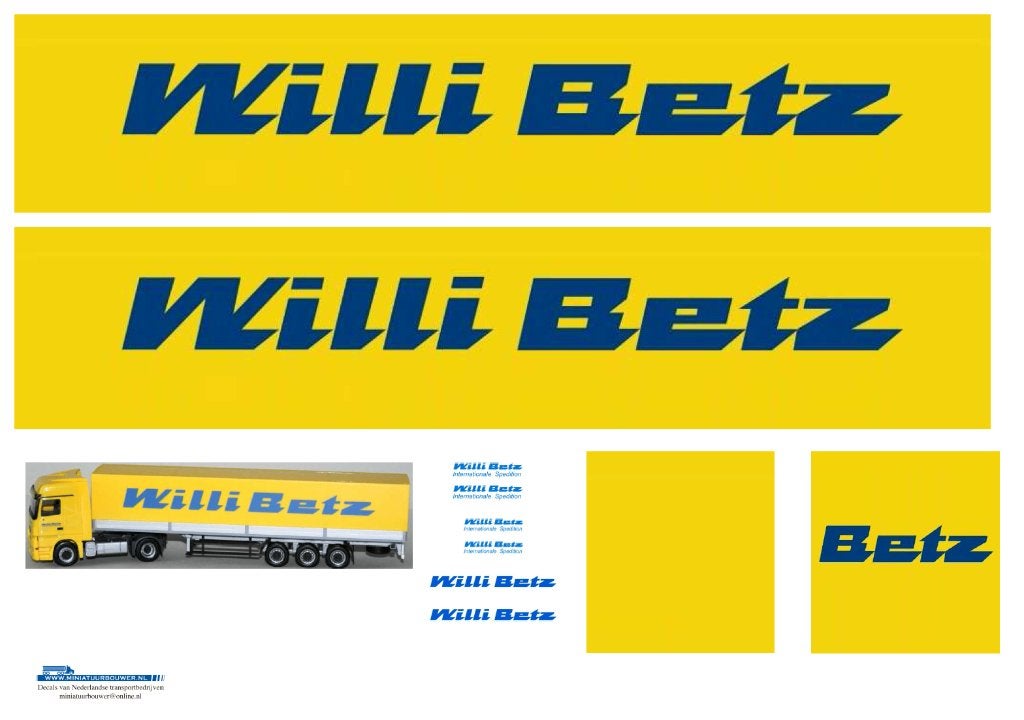 Vrachtauto decal 1:50 Willi Betz intern. Spedition ( type 1), Verzenden, Nieuw, Bus of Vrachtwagen, Overige merken