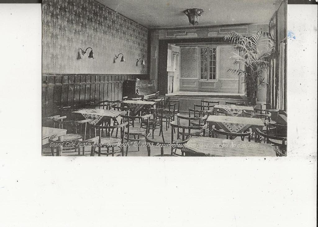 Den Haag Bezuidenhout Grand Cafe Overbosch Toneelzaal 1928, Ophalen of Verzenden, 1920 tot 1940, Gelopen, Zuid-Holland
