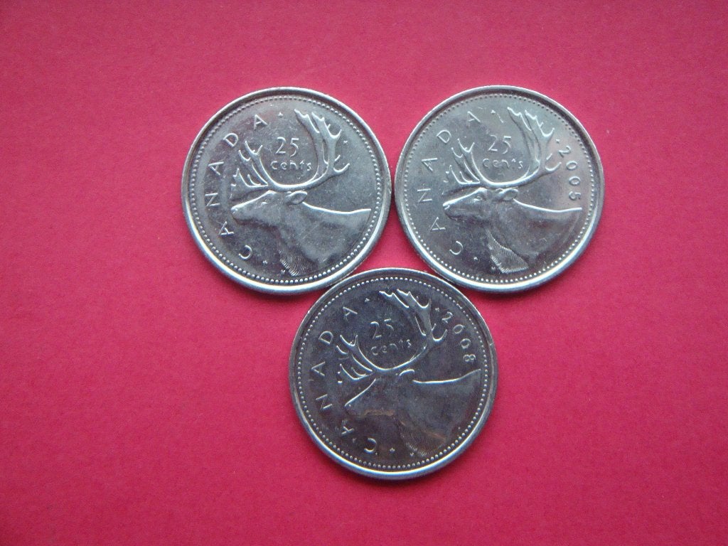 Canada setje munten 25 Cent 2002, 2005, 2008., Verzenden, Noord-Amerika, Setje