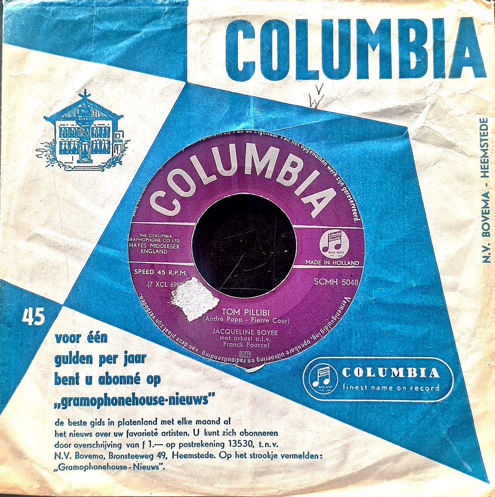 7"/SINGLE  JACQUELINE BOYER - Tom Pillibi, Ophalen of Verzenden, Gebruikt, Pop