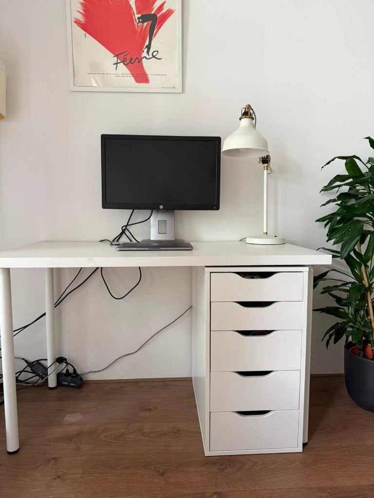 IKEA bureau Linnmon/Adils + Alex ladeblok, Ophalen, 120 cm, Spaanplaat of MDF, Zo goed als nieuw