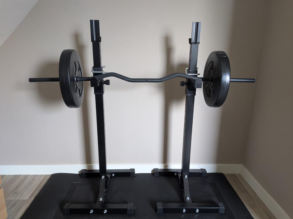 Halterrek verstelbaar met stang en gewichten (1.25-10kg), Ophalen, Zo goed als nieuw, Halterset