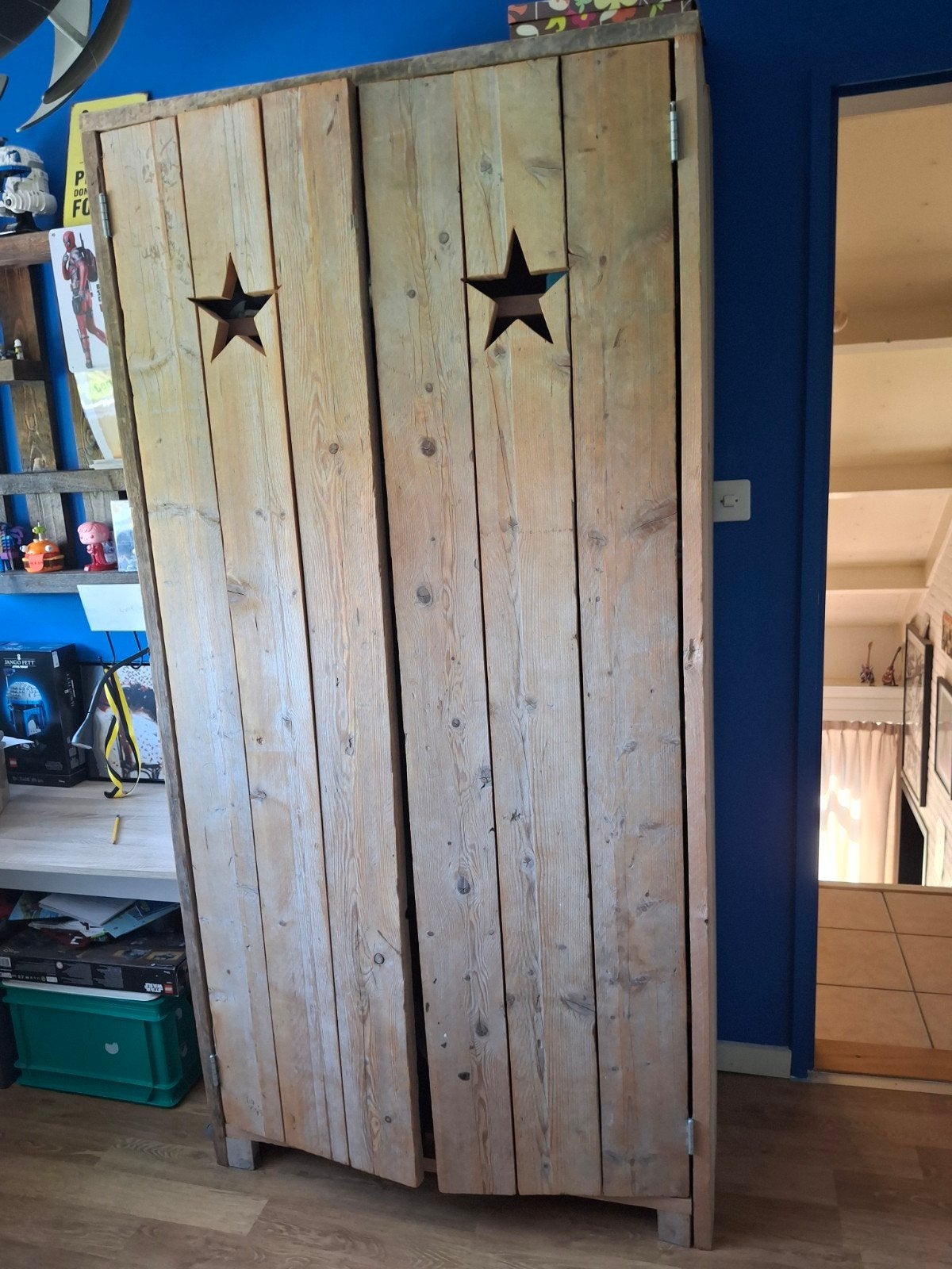 Steigerhouten kledingkast met sterren - 200x100x50 cm, Ophalen