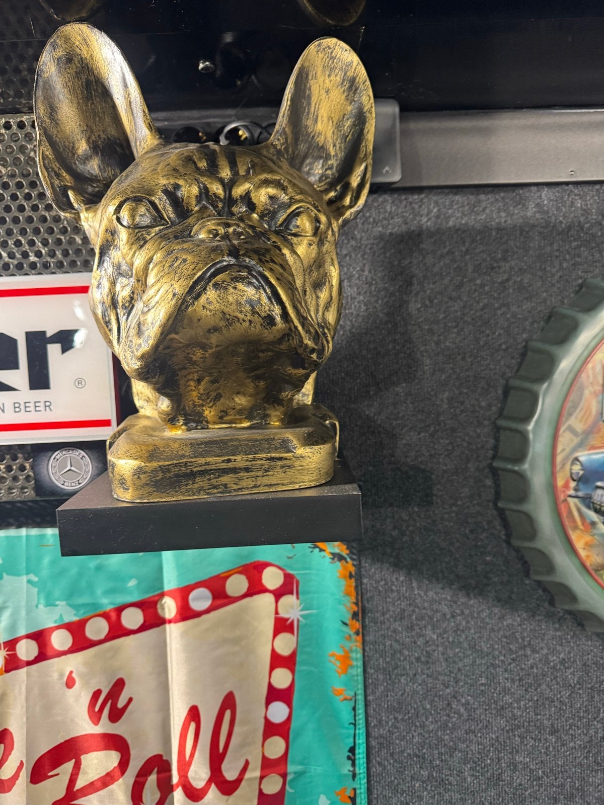 Gouden Franse Bulldog Beeld - Vintage Stijl Decoratie, Vintage, Overige materialen, Ophalen of Verzenden, Zo goed als nieuw