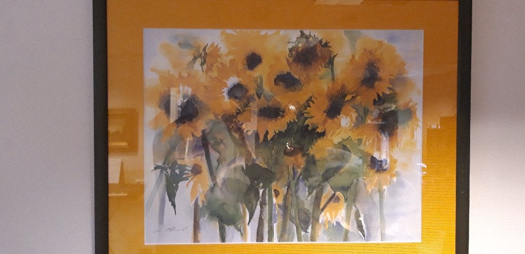 Zonnebloemen Aquarel, Bijzondere lijst, Papier, Ophalen, Bloemen