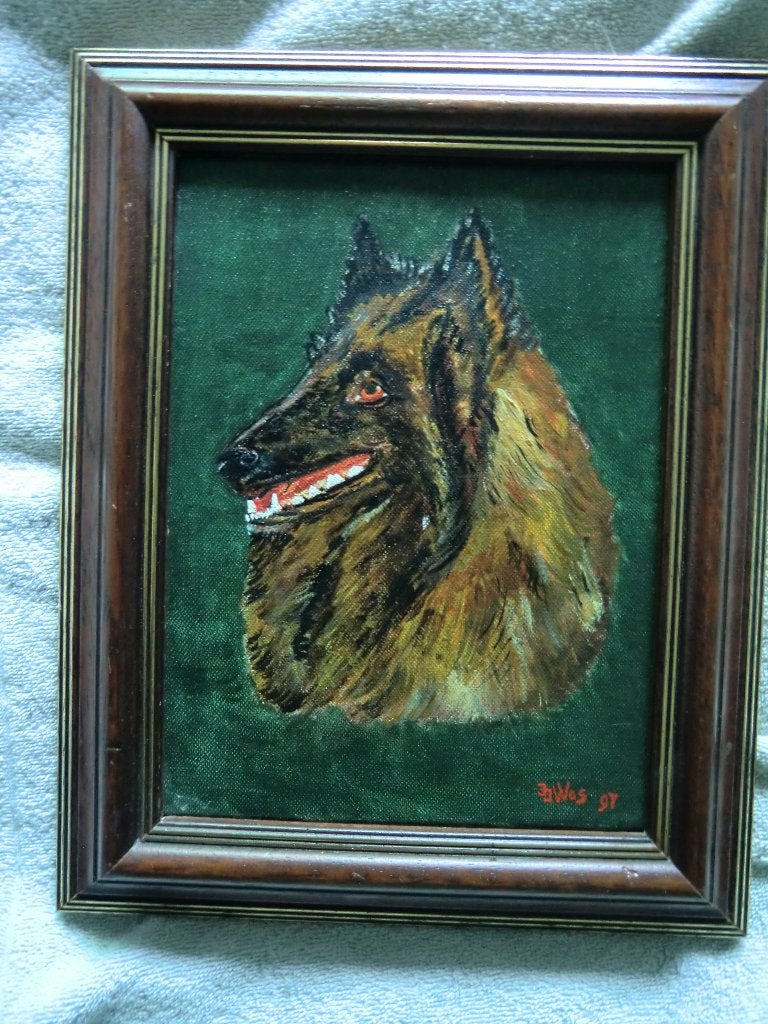 Schilderij kop Herdershond gesigneerd, Antiek en Kunst, Doek, Dieren, Ophalen of Verzenden, Olieverf
