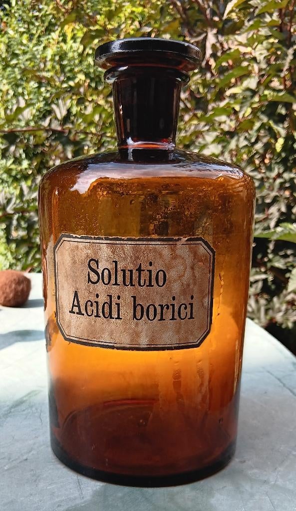 Antieke apothekers fles met passende stop bruin, Ophalen of Verzenden