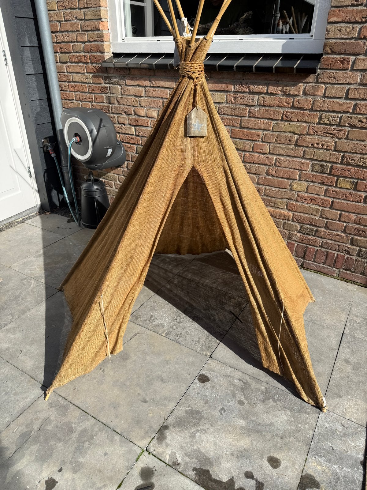 Leuke wigwam indianentent van jute met bamboe stokken, Ophalen, Gebruikt, Overige materialen