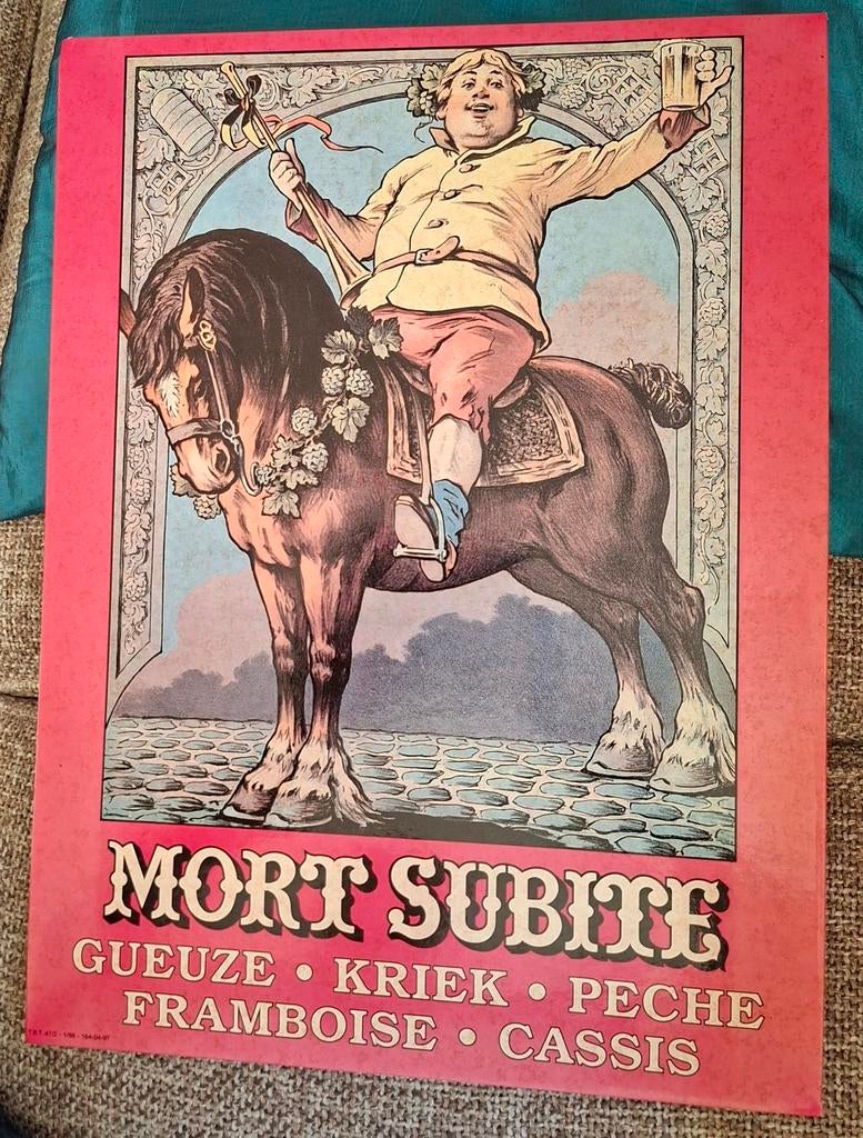 Reclame kartonnen bord België Mort subite oa gueuze kriek ed, Ophalen of Verzenden, Gebruikt, Reclamebord, Plaat of Schild, Overige merken
