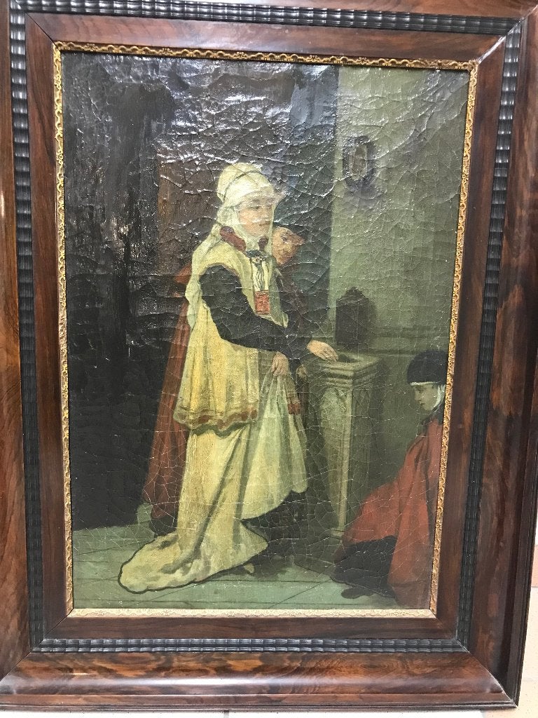 olieverf linnen 17 -18-19 eeuw, Antiek en Kunst, Kunst | Schilderijen | Klassiek, Doek, Portret of Personen, Ophalen of Verzenden