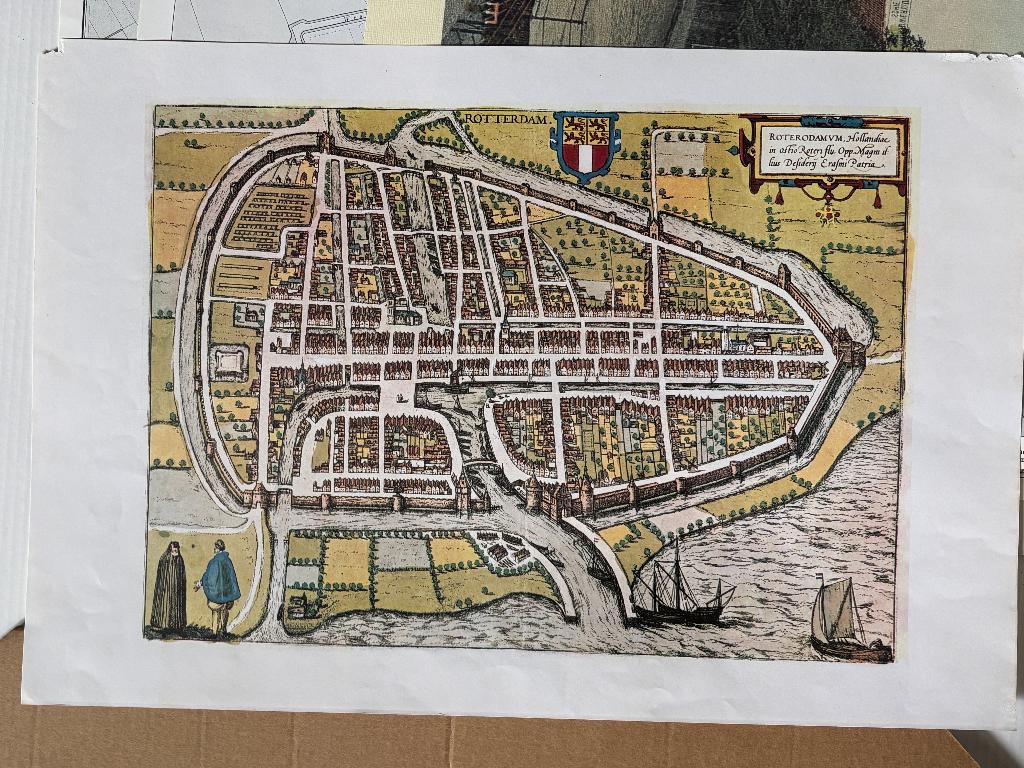 Herdruk kaart Rotterdam circa 1560, Boeken, Atlassen en Landkaarten, Frans Hogenberg, Landkaart, 1800 tot 2000, Nederland