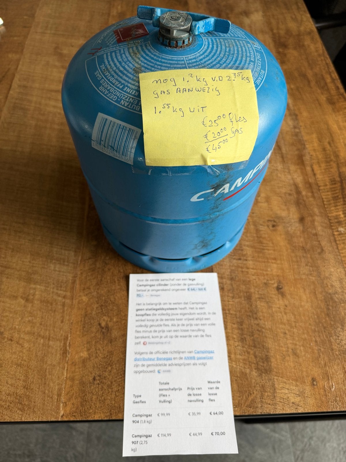 Campingaz gasfles 904 (2.75kg fles) met 1,2kg gas, Ophalen, Gebruikt