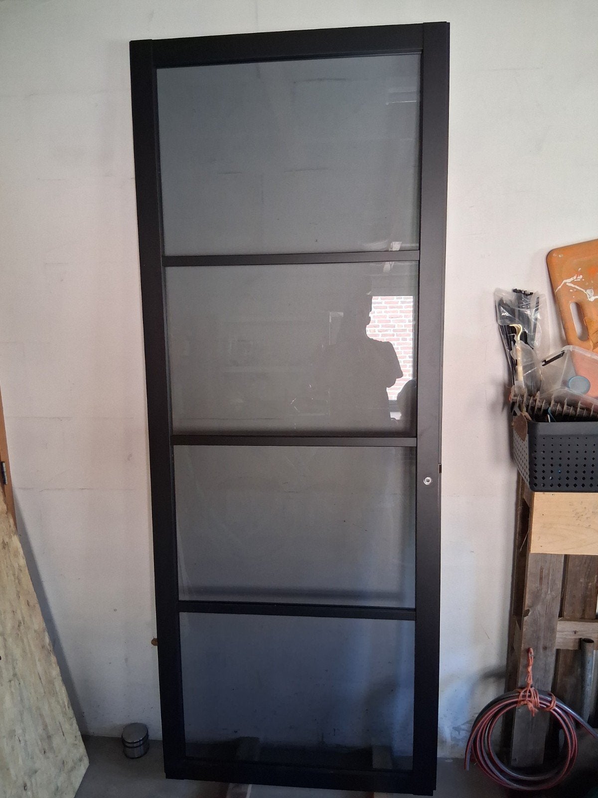 Zwarte taatsdeur met rookglaspanelen, Ophalen, 80 tot 100 cm, 215 cm of meer, Binnendeur