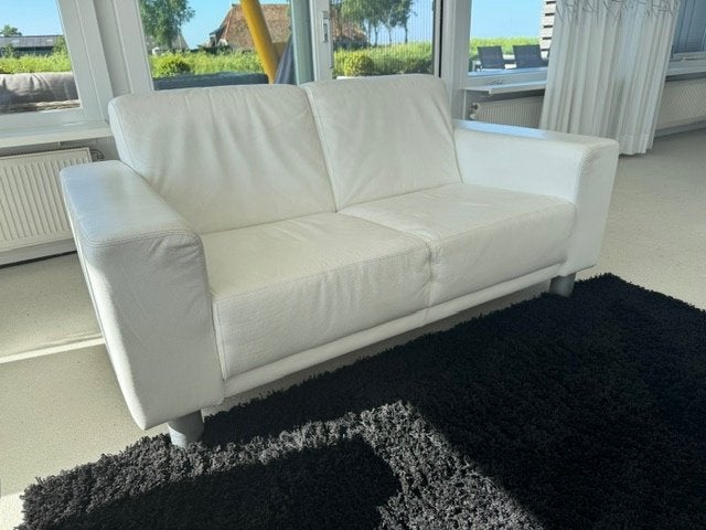 Tweezitsbank 160 x 85 cm wit leder, Ophalen, Gebruikt, 150 tot 200 cm, Tweepersoons