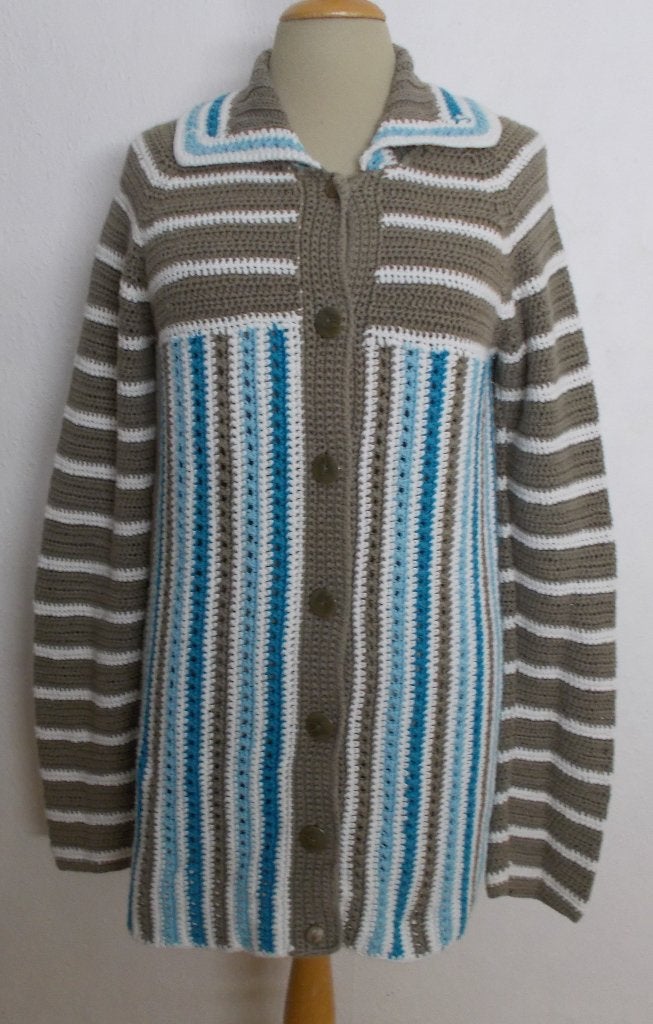 Mooi hand gemaakt katoenen gestreept vest! L, Verzenden, Zo goed als nieuw, Maat 42/44 (L), Bruin
