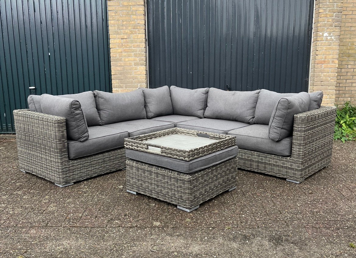 Mooie Loungeset met hocker en 16cm dikke zitkussens, Ophalen of Verzenden, Zo goed als nieuw, Wicker, Hocker