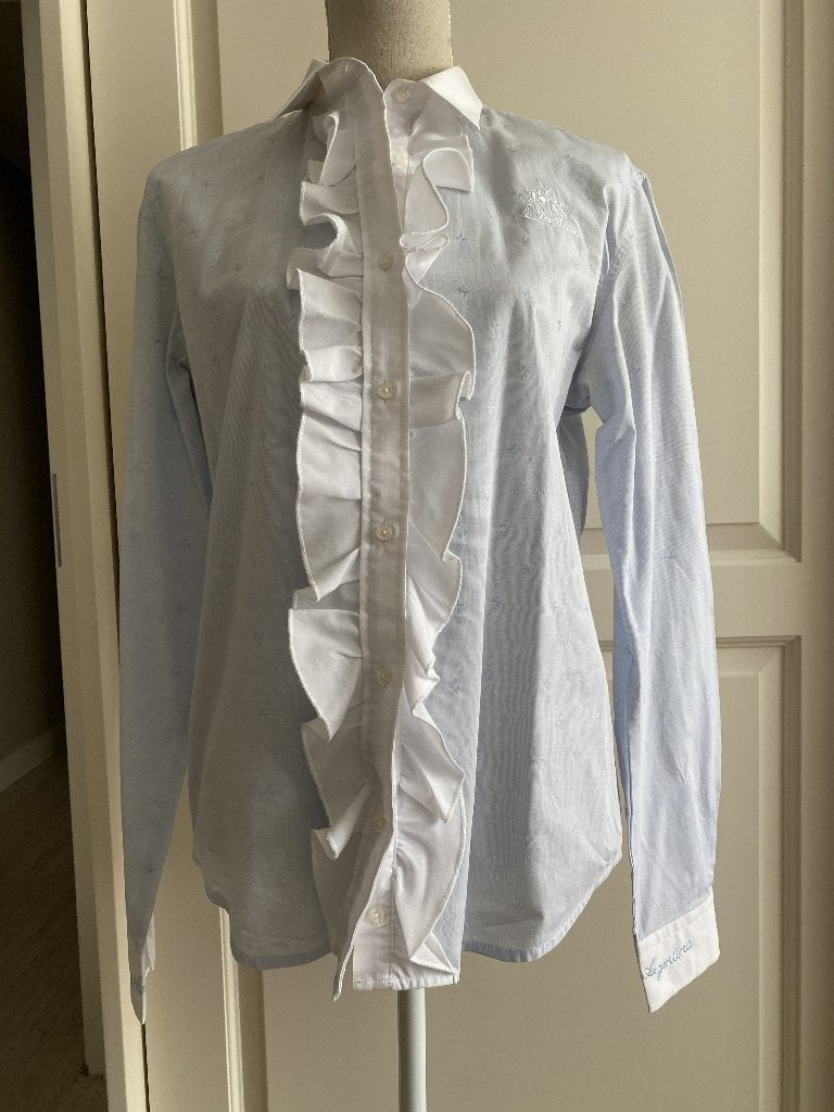 Blouse Maat 40 met roezel Blauw Wit Merk La Martina, Maat 38/40 (M), Blauw, Ophalen of Verzenden, Zo goed als nieuw