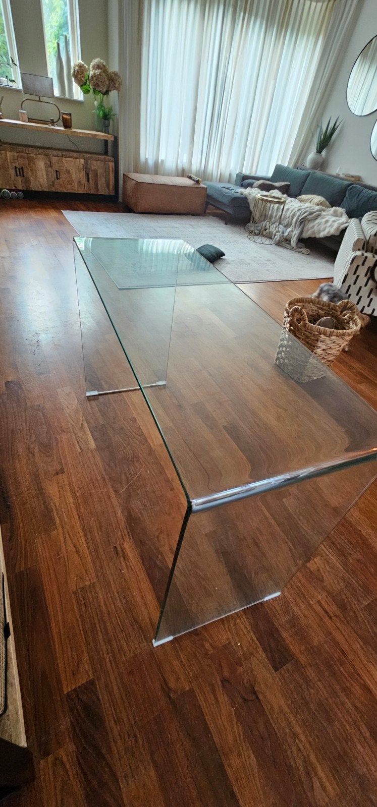 Glazen sidetable / console tafel, Ophalen, 100 tot 150 cm, Minder dan 50 cm, Rechthoekig