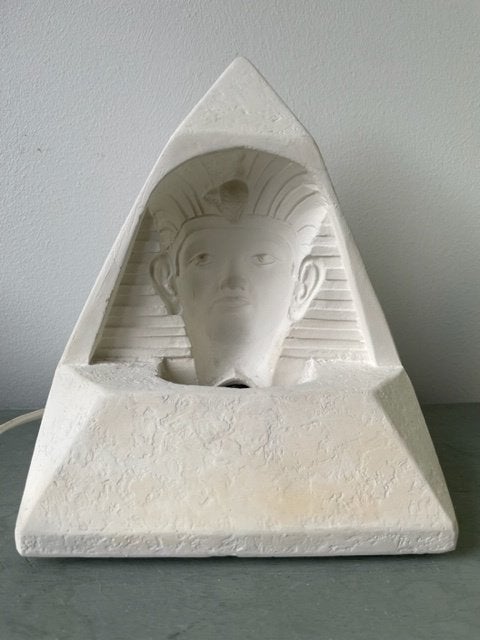 Vintage tafel lamp Farao Egypte. Hologram.Wit steen / gips., Ophalen