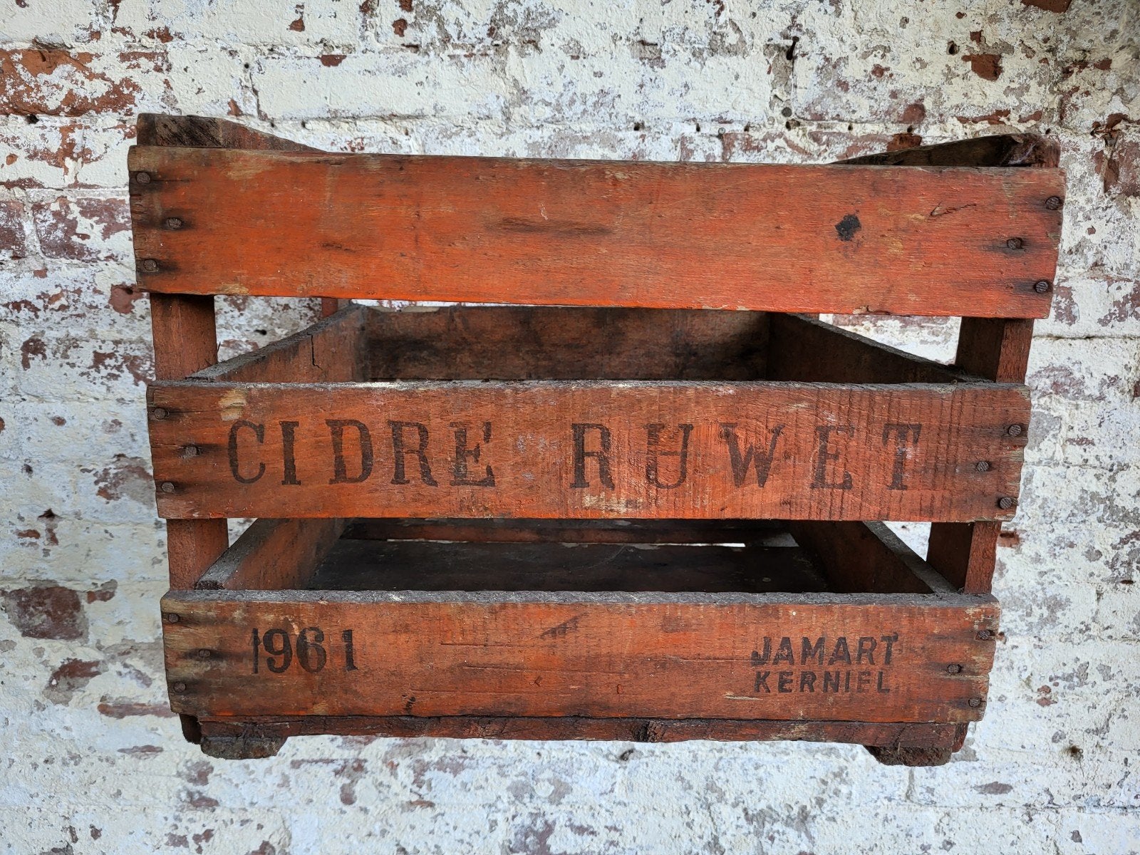 brocante houten Belgisch krat/ ciderkrat/ allegonda, Antiek en Kunst, Ophalen of Verzenden