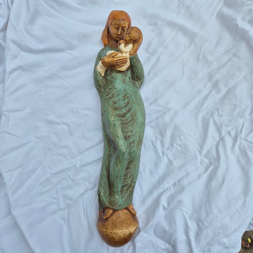 Wandbeeld Maria met kind, 43 cm prachtige kleuren, Antiek en Kunst, Antiek | Religie, Ophalen of Verzenden