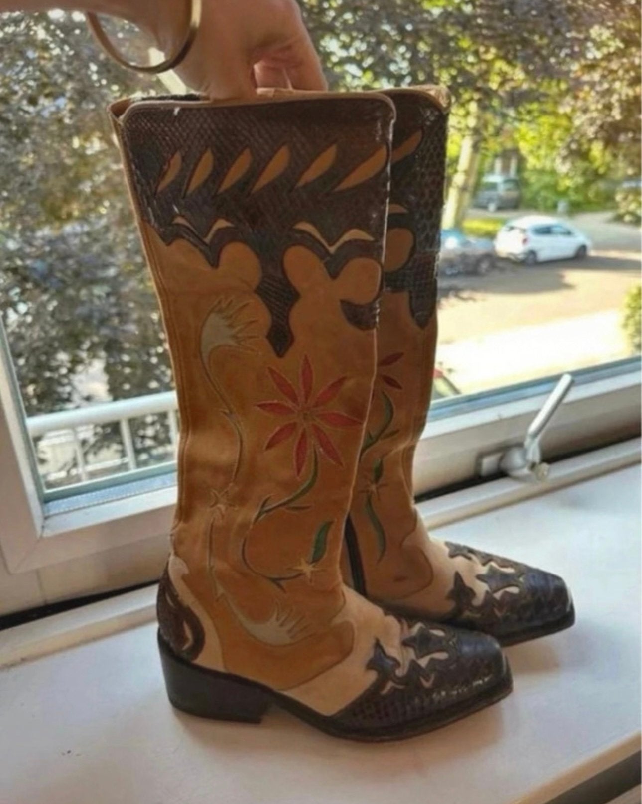 Speciale leren cowboylaarzen / western boots - maat 37, Kleding | Dames, Ophalen of Verzenden, Zo goed als nieuw, Bruin, Hoge laarzen