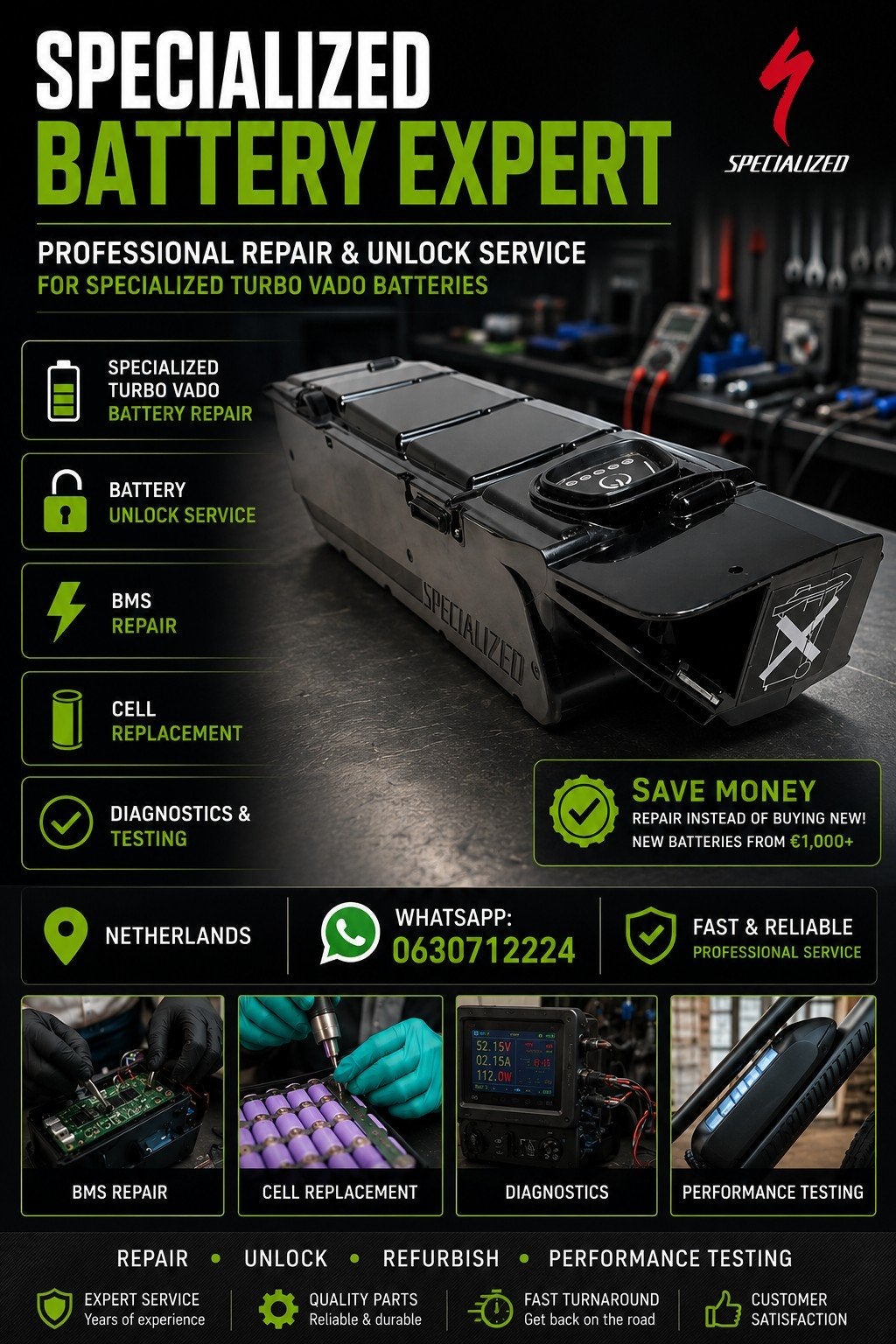 E-bike Accu Reparatie & Revisie Specialized alles brand