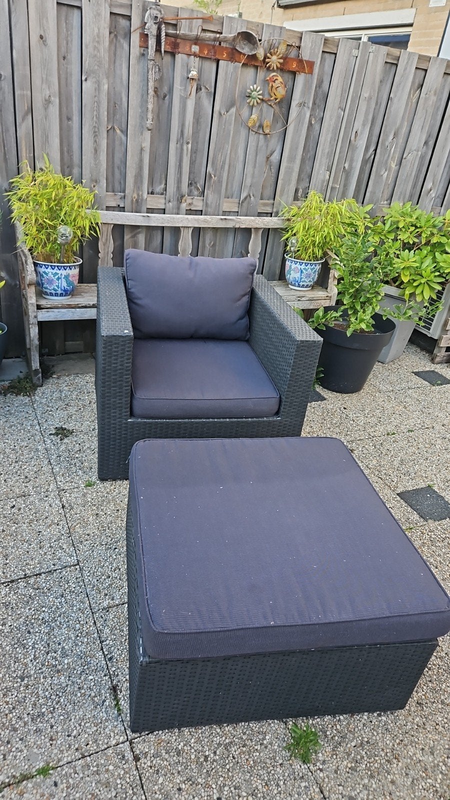 Wicker fauteuille met voeten bank cq tafel, Ophalen, Gebruikt, Wicker, Bank