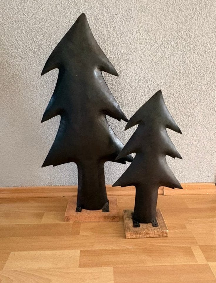Mooie set van 2 zinken grote kerstbomen op houten voet NIEUW, Ophalen of Verzenden, Nieuw