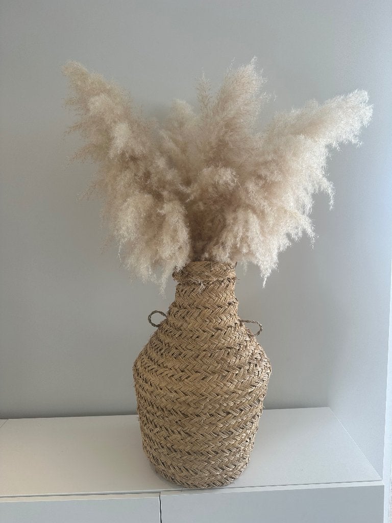 Vaas riet rieten Marokko Marokkaanse mand pluimen, Huis en Inrichting, Overige materialen, Overige kleuren, 50 tot 75 cm, Ophalen of Verzenden