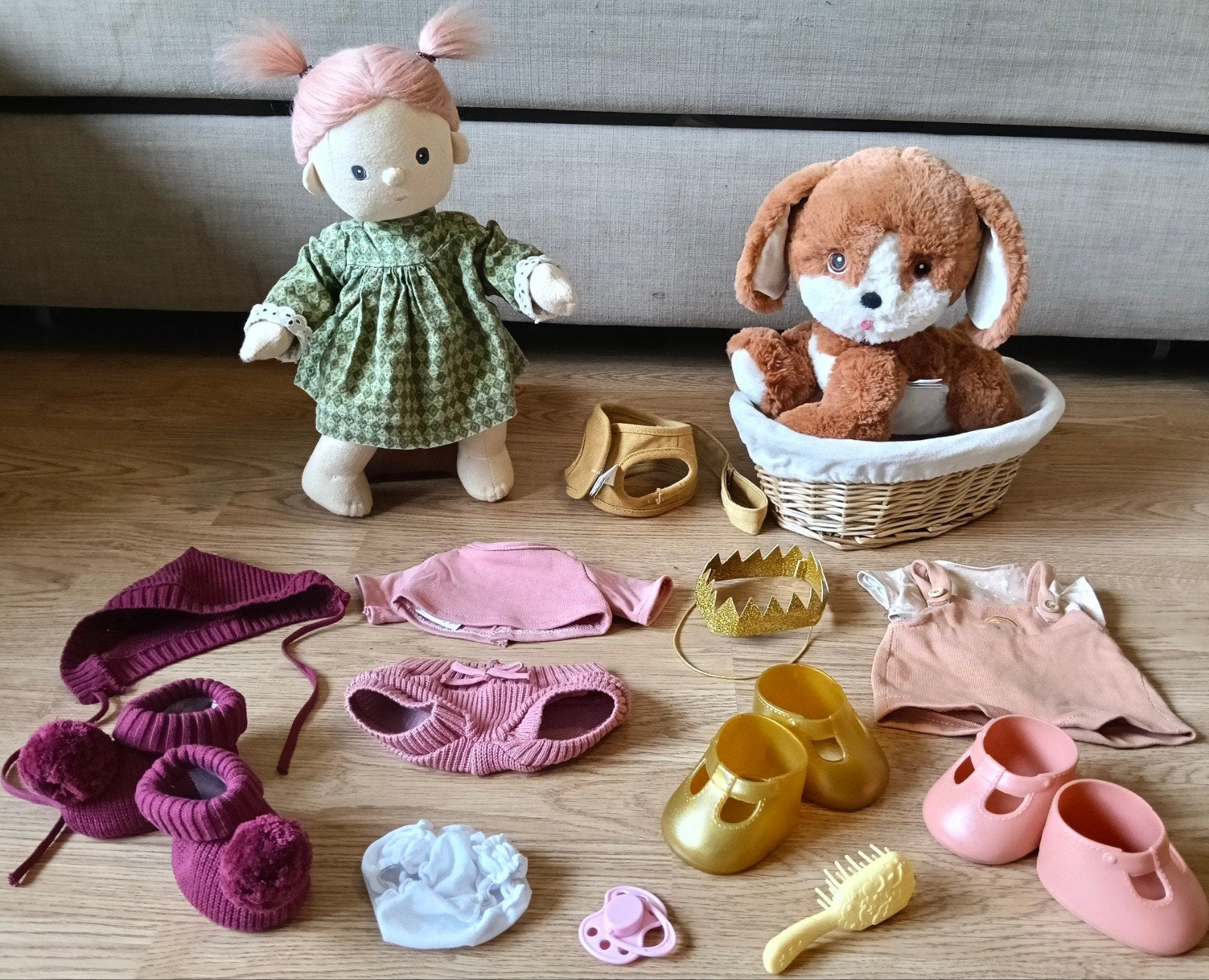 Olli Ella dream doll Birdie, Dinkum dog & extra kleding ZGAN, Verzenden, Zo goed als nieuw, Babypop