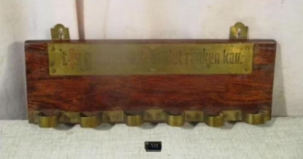 Mooi Antieke Pijpenrek in hout en koper - 29x10, Verzamelen, Rookartikelen, Aanstekers en Luciferdoosjes, Gebruikt, Overige typen