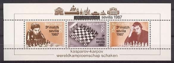 Suriname 566 postfris Kasparov Wereldkampioen Schaken 1987, Ophalen of Verzenden, Postfris
