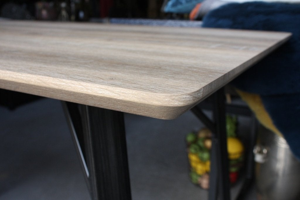 2 x hippe bartafel metaal houtlook 140x70 cm. statafel, Ophalen, 5 krukken of meer, Zo goed als nieuw, 90 cm of meer