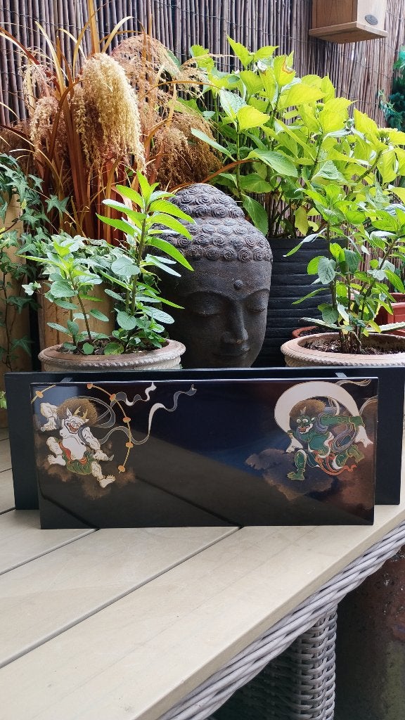 Vintage Japanse kalligrafie kunst Raijin en Fujin, Antiek en Kunst, Ophalen of Verzenden