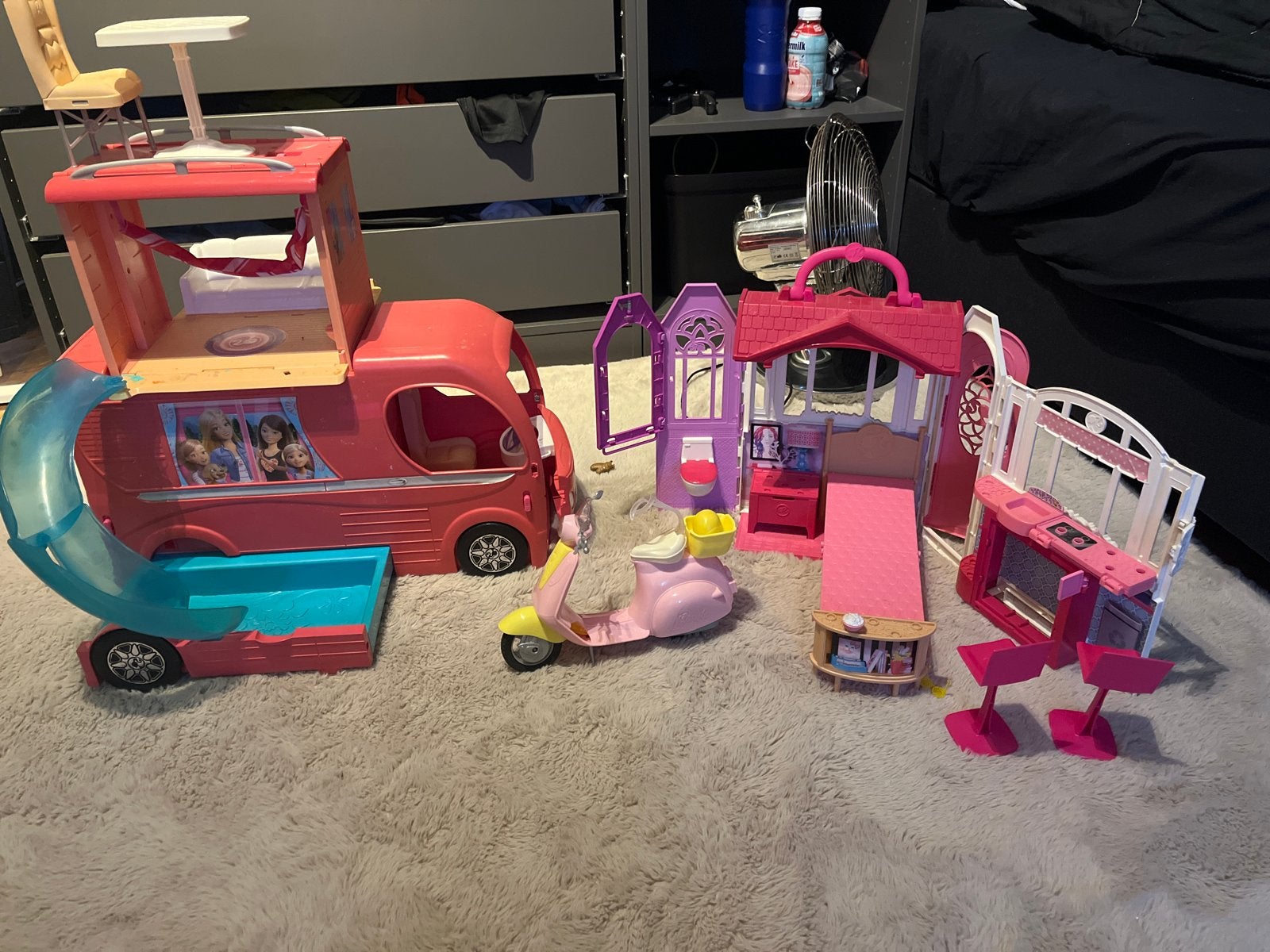 Barbie camper, huis en scooter speelset, Ophalen, Gebruikt, Barbie