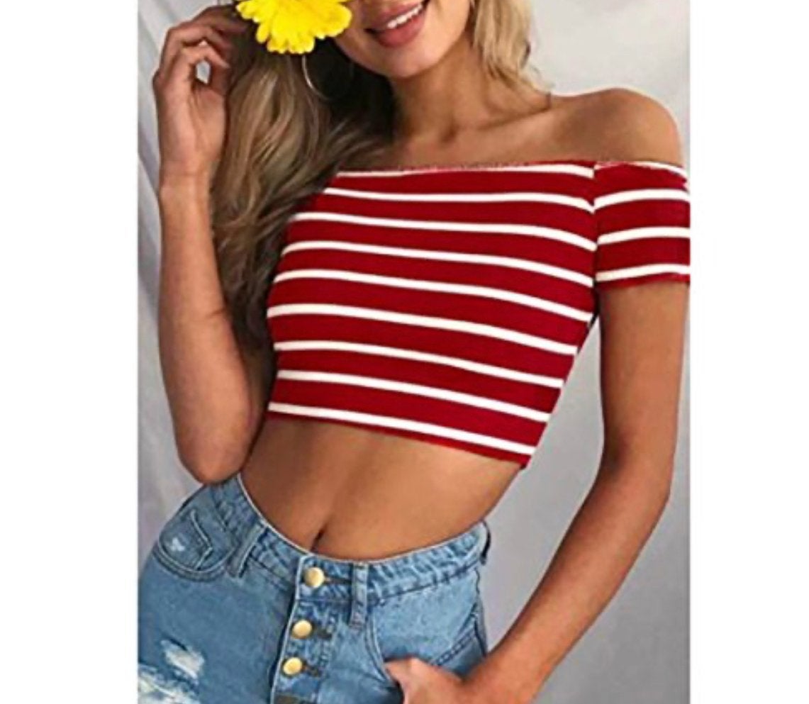 Primark rood-wit gestreepte off-shoulder crop top, Kleding | Dames, Ophalen of Verzenden, Zo goed als nieuw, Korte mouw, Maat 36 (S)
