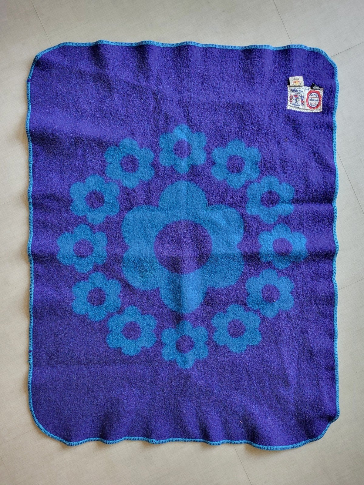 Vintage Leidse Deken Van Wijk - Blauw/Paars Bloemenpatroon, Overige merken, Gebruikt, Blauw, Met print