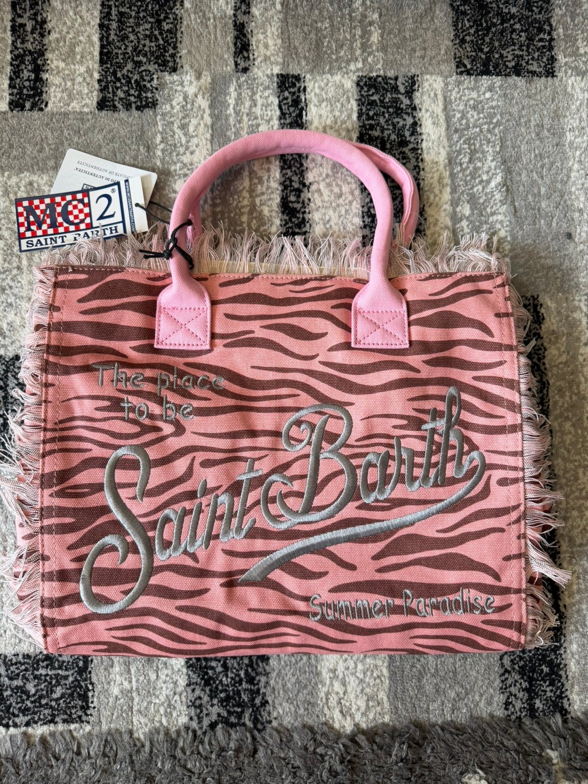 Roze canvas strandtas met zebraprint – Ibiza shopper, Ophalen of Verzenden, Nieuw, Roze, Shopper