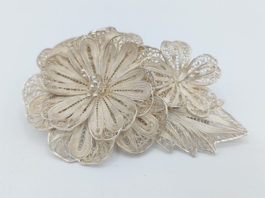 Zilveren filigrein broche, 835, 4 tot 7 cm, Gebruikt, Info@zilverwebsite.nl, Verzenden