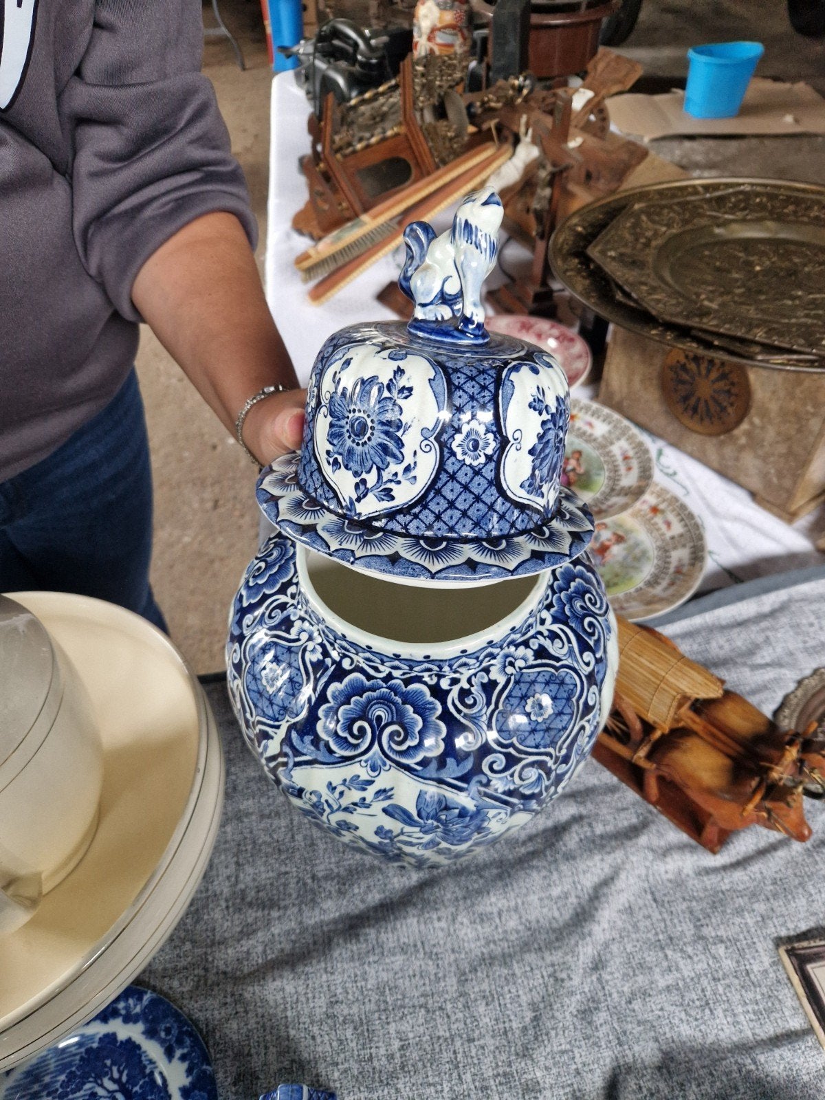 Prachtige Delftsblauwe gemberpot met deksel, Antiek en Kunst, Ophalen of Verzenden