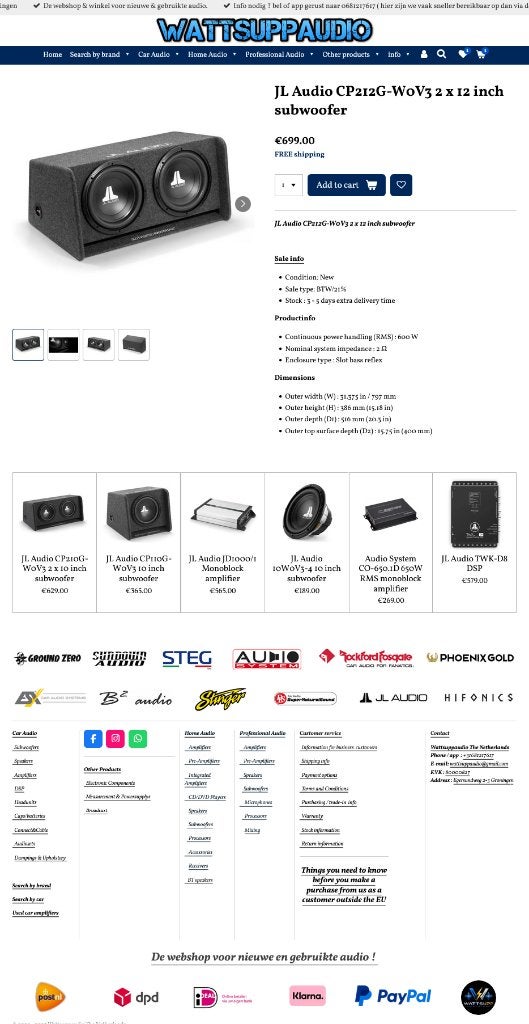 JL Audio CP212G-W0V3 2 x 12 inch subwoofer, Auto diversen, Autospeakers, Hifi-Focus, Aalsmeerderweg 173 1432 CL, Aalsmeer, Nieuw