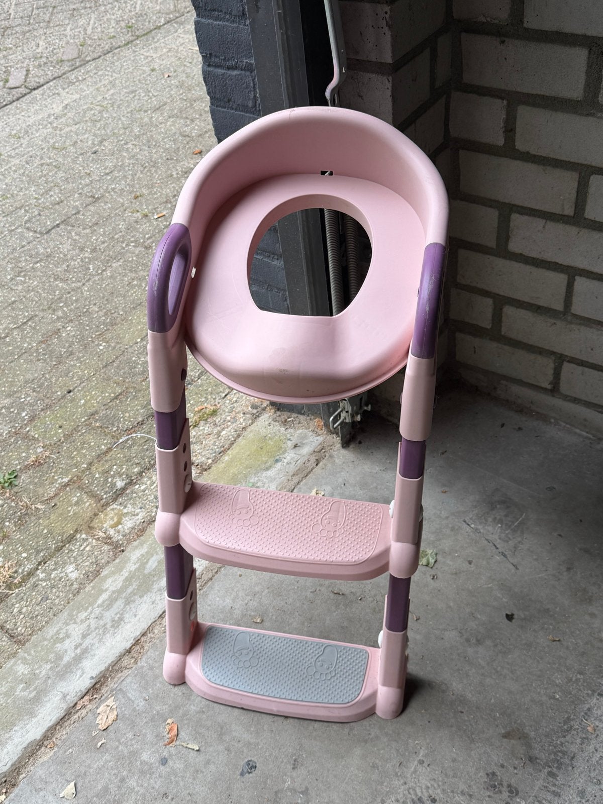 Roze kinder toilettrainer met opstapje, Ophalen of Verzenden, Gebruikt