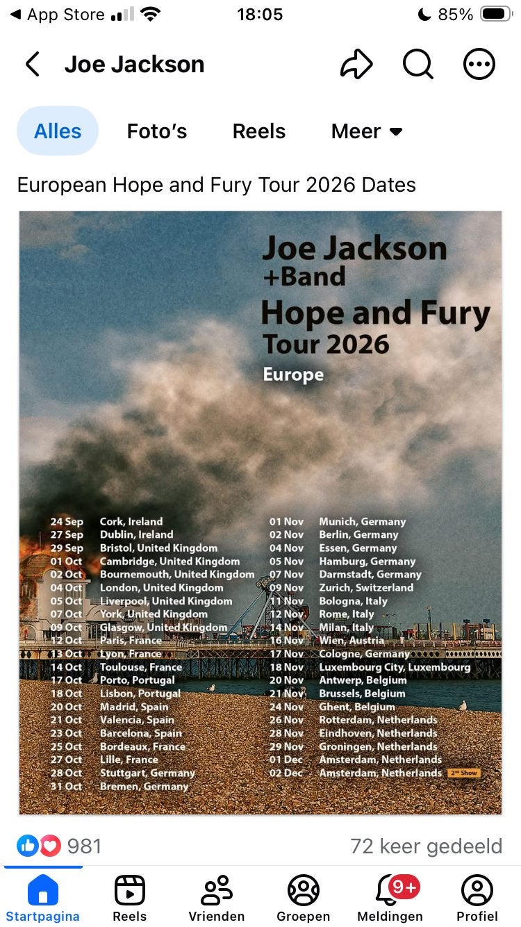 Zoek 1 kaartje voor concert Joe Jackson in Groningen, Eén persoon, November