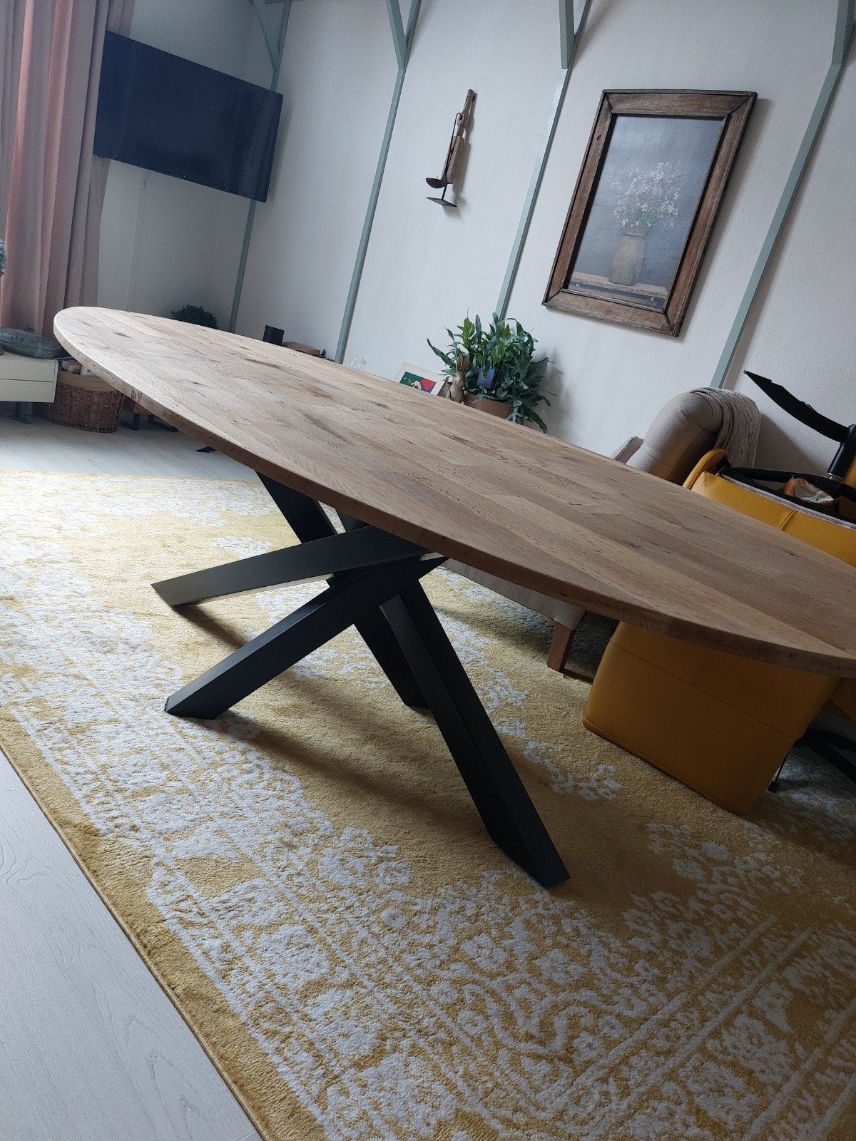 Ovale eettafel 120x230cm met Matrix onderstel, Overige houtsoorten, Gebruikt, 100 tot 150 cm, 200 cm of meer
